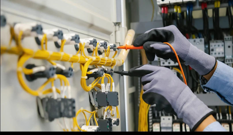 Detalhe de uma atividade técnica em equipamentos elétricos, imagem ilustrativa do material de apresentação